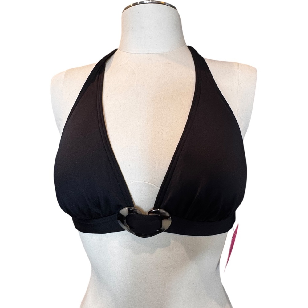 KATE SPADE triangle black bikini top with tortoise heart ornament NEW WITH TAGS
